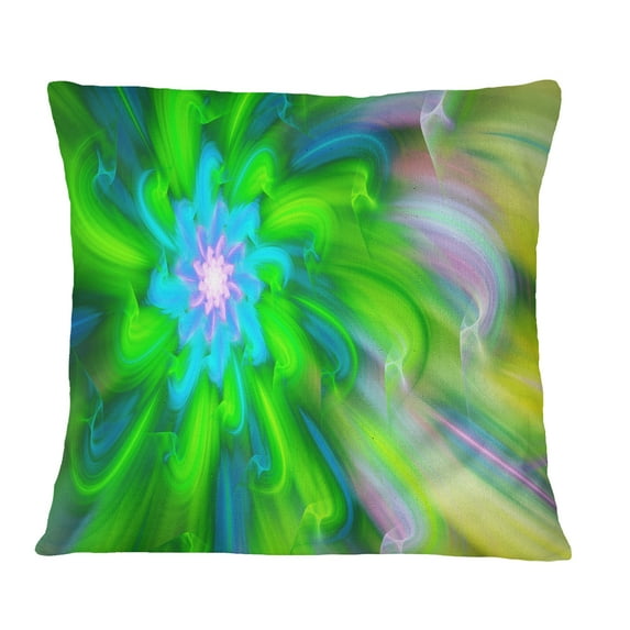 Designart Dance of Green Flower Petals - Floral Throw Pillow - 16x16