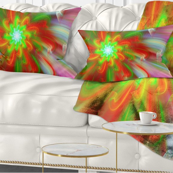 Designart Dance of Red Fractal Flower Petals - Floral Throw Pillow - 12x20