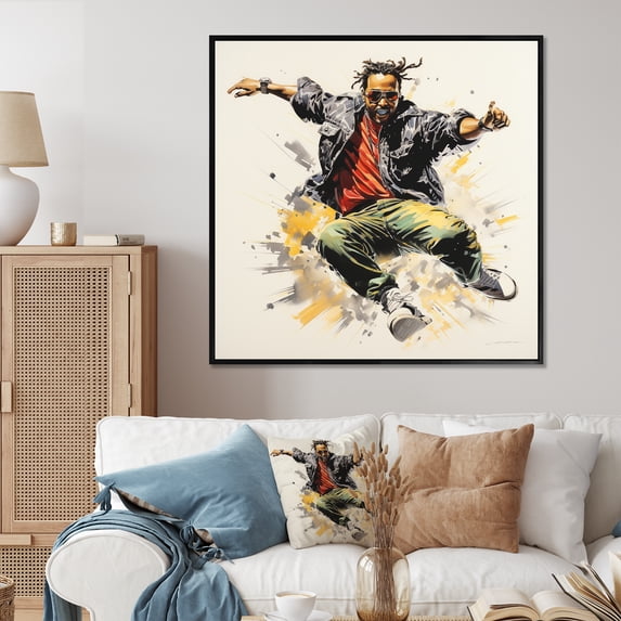 Designart "Dance of Street Art I" People Framed Wall Art - International Green African American Art Living Room Framed Canvas Art