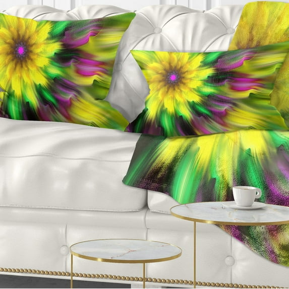 Designart Dance of Yellow Exotic Flower - Floral Throw Pillow - 12x20