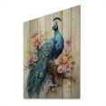 thumbnail image 1 of Designart "Dance of the Peacock Blue Coral Indian Art II" Animals Print on Natural Pine Wood, 1 of 5