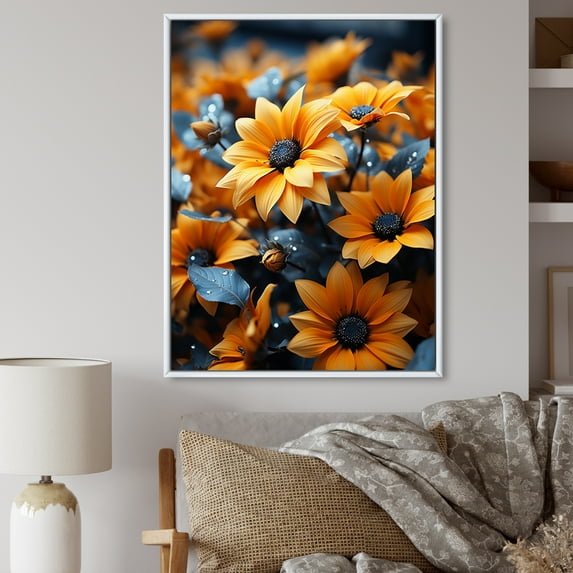 Designart "Dancing Among Yellow Sunflowers II" Floral & Botanical Floater Framed Canvas Wall Art