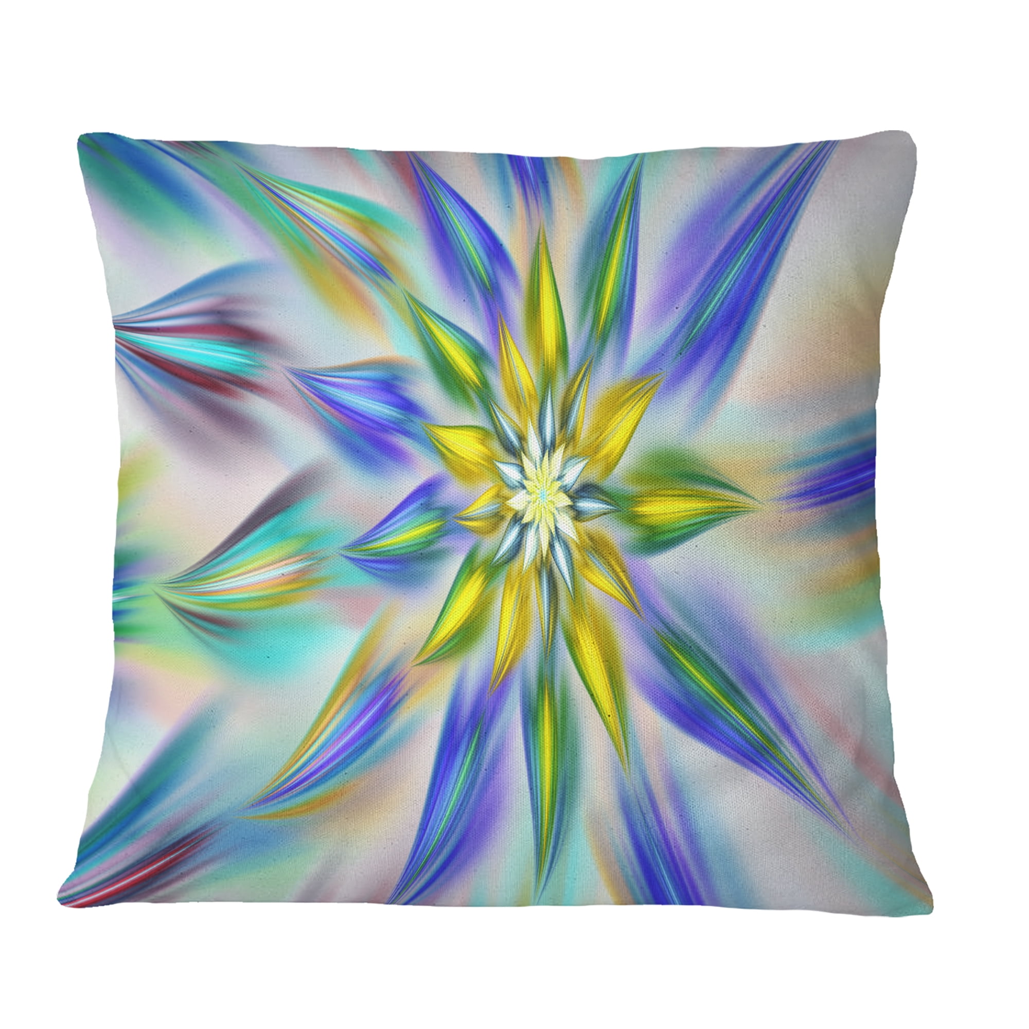 Designart Dancing Blue Fractal Flower - Floral Throw Pillow - 18x18