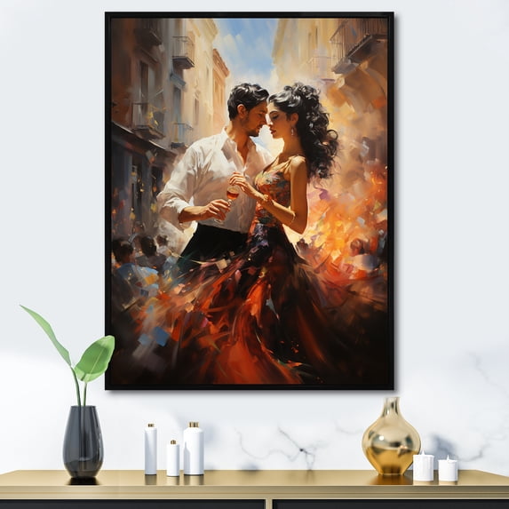Designart "Dancing Couple at a Spanish Fiesta Spain" Spain Floater Framed Wall Art Living Room