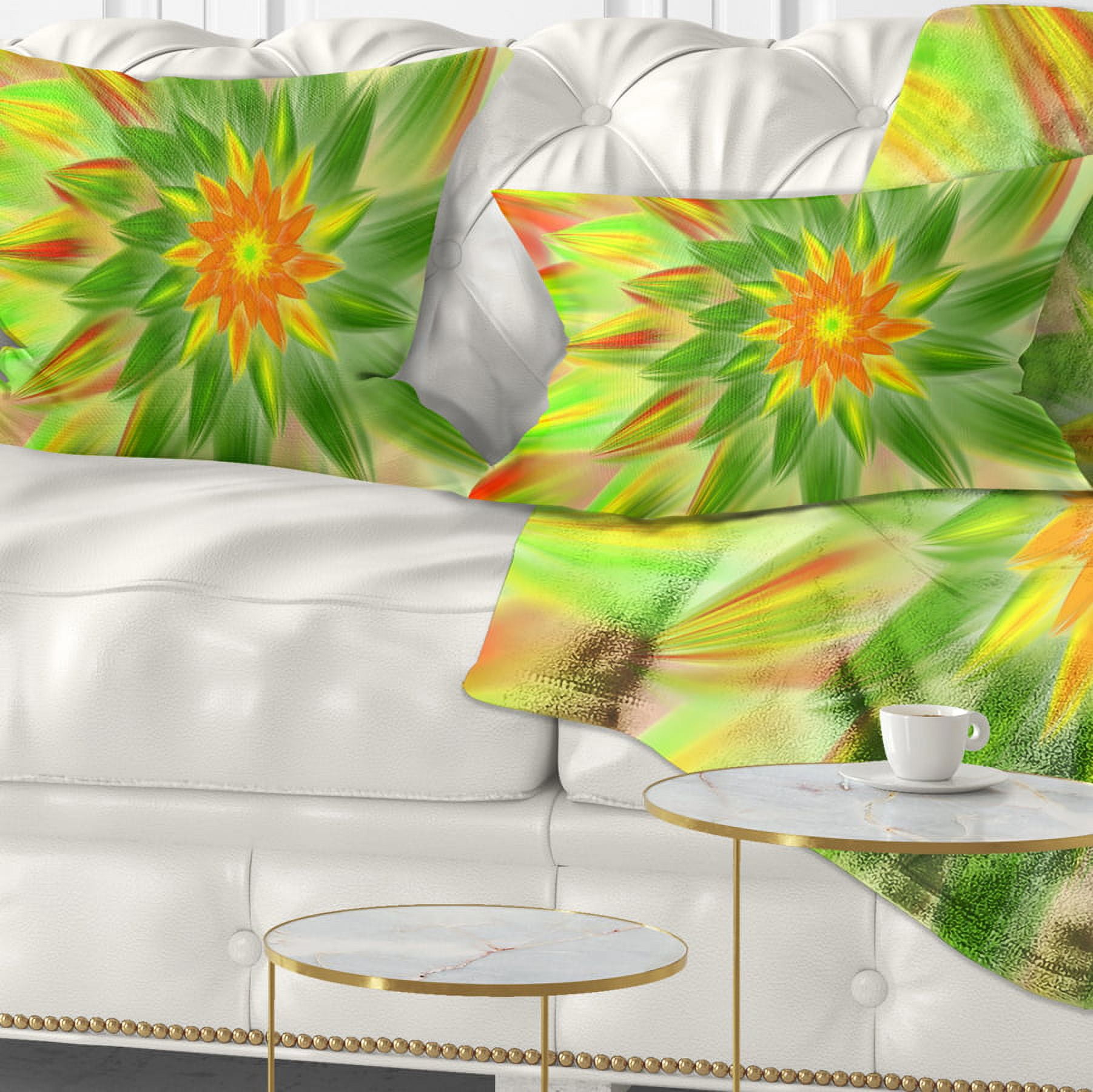 Designart Dancing Green Fractal Flower - Floral Throw Pillow - 12x20