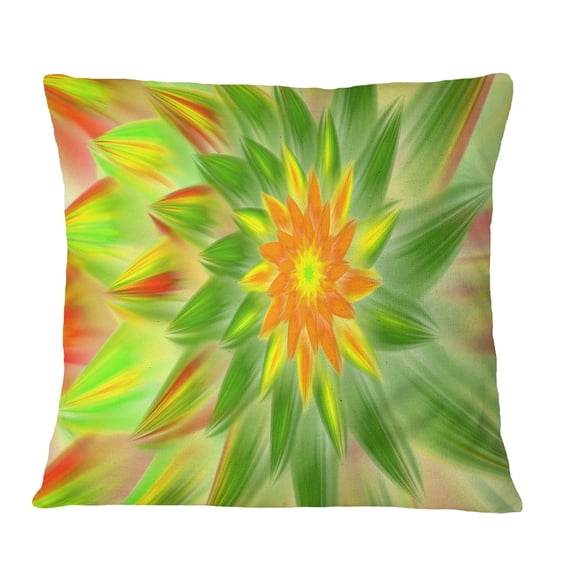 Designart Dancing Green Fractal Flower - Floral Throw Pillow - 18x18