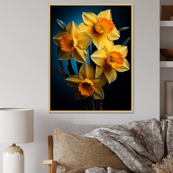Designart "Dancing In Yellow And Orange Daffodil Blooms" Daffodils Floater Framed Canvas Prints