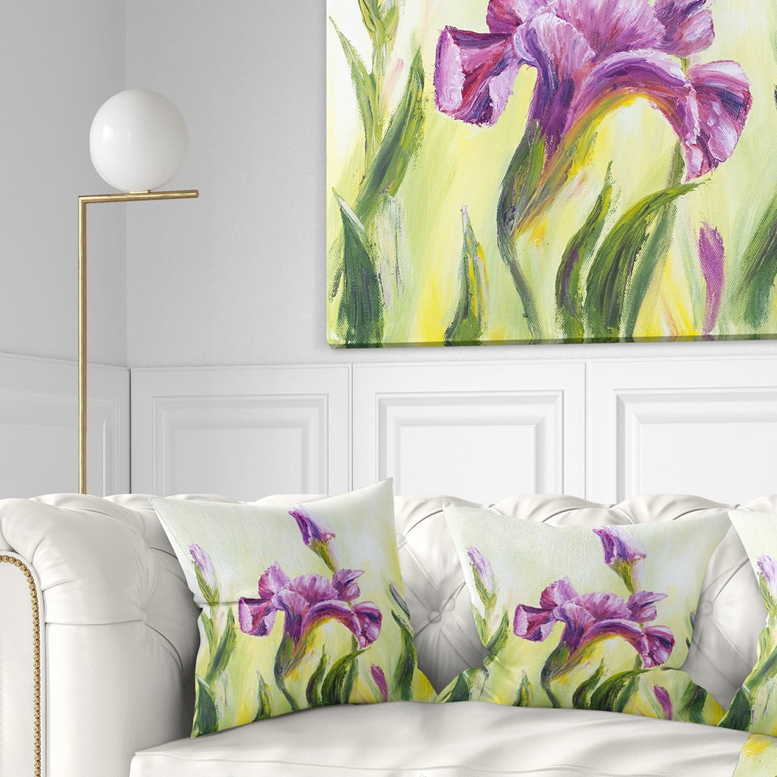 Designart Dancing Irises - Floral Throw Pillow - 18x18
