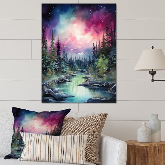 Designart "Dancing Lights of the Aurora Borealis IV" Floral Metal Wall Decor