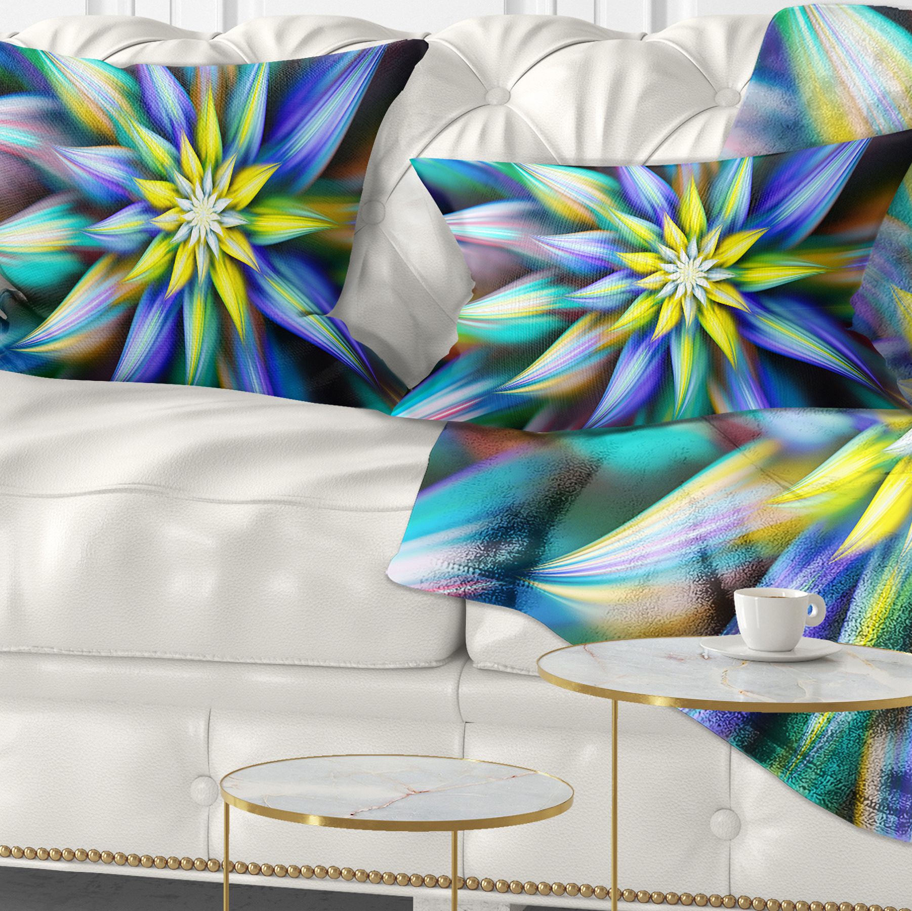 Designart Dancing Multi Color Flower Petals - Floral Throw Pillow - 12x20