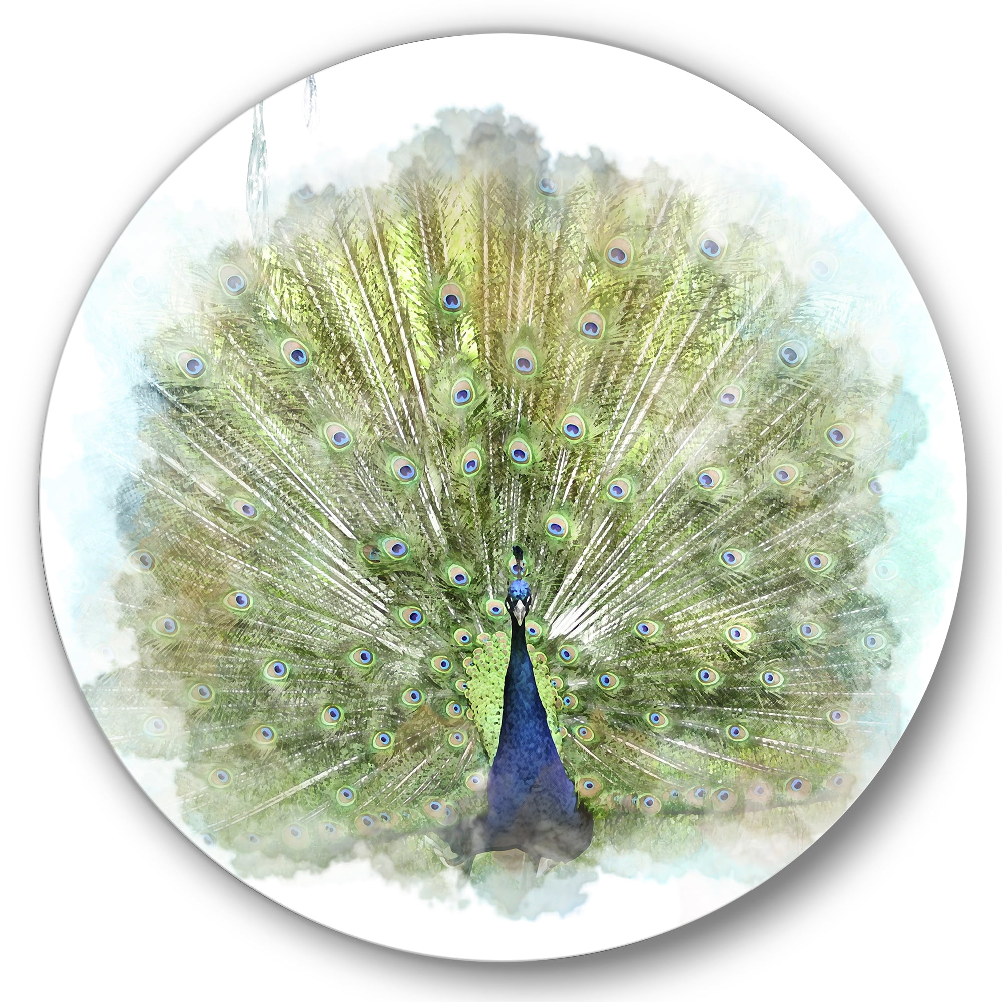 Designart 'Dancing Peacock Bird' Traditional Circle Metal Wall Art 29x29 - Disc of 29