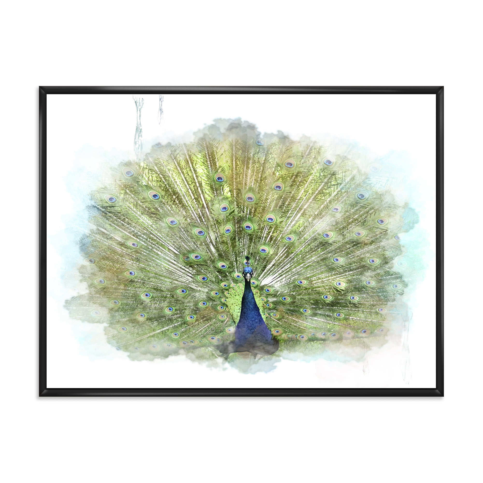 Designart 'Dancing Peacock Bird' Traditional Framed Canvas Wall Art Print