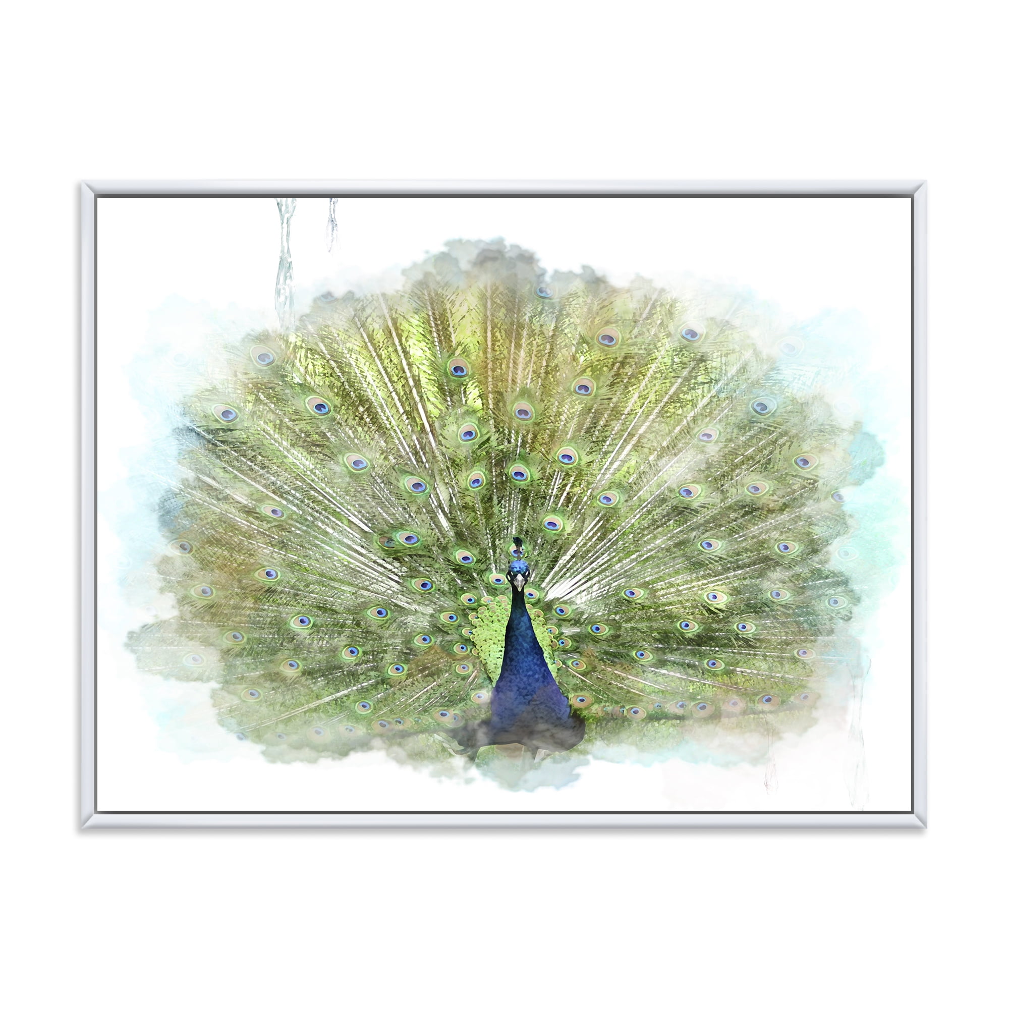 Designart 'Dancing Peacock Bird' Traditional Framed Canvas Wall Art Print
