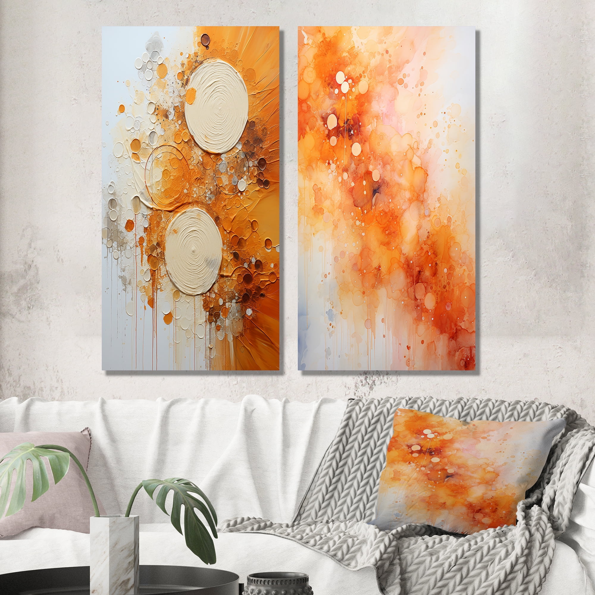 Designart "Dancing Tangerines III" Abstract Landscapes Wall Art Set Of