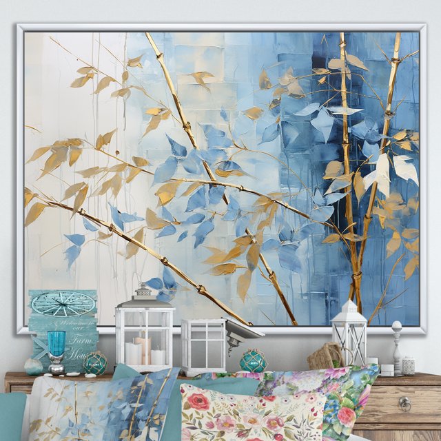 Designart "Dancing With Blue And Gold Bamboo" Bamboo Floater Framed Canvas Art Print