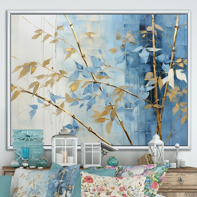 Designart "Dancing With Blue And Gold Bamboo" Bamboo Floater Framed Canvas Art Print