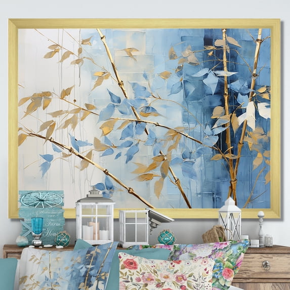 Designart "Dancing With Blue And Gold Bamboo" Bamboo Picture Framed Canvas Art Print