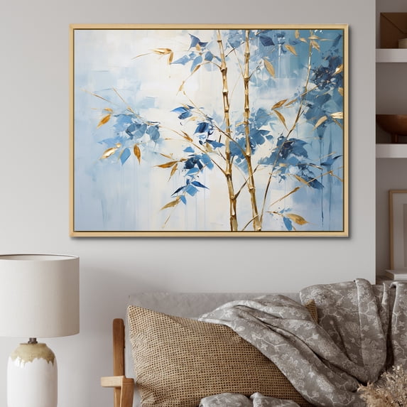 Designart "Dancing With Blue And Gold Bamboo II" Bamboo Floater Framed Wall Art Prints