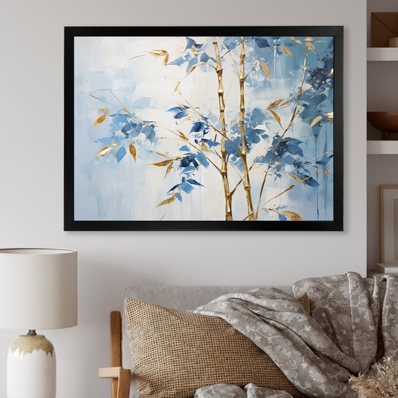 Designart "Dancing With Blue And Gold Bamboo II" Bamboo Picture Framed Wall Art Prints