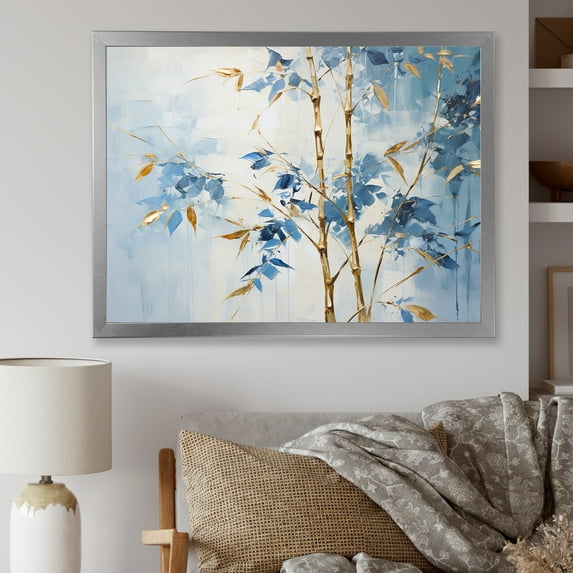 Designart "Dancing With Blue And Gold Bamboo II" Bamboo Picture Framed Wall Art Prints