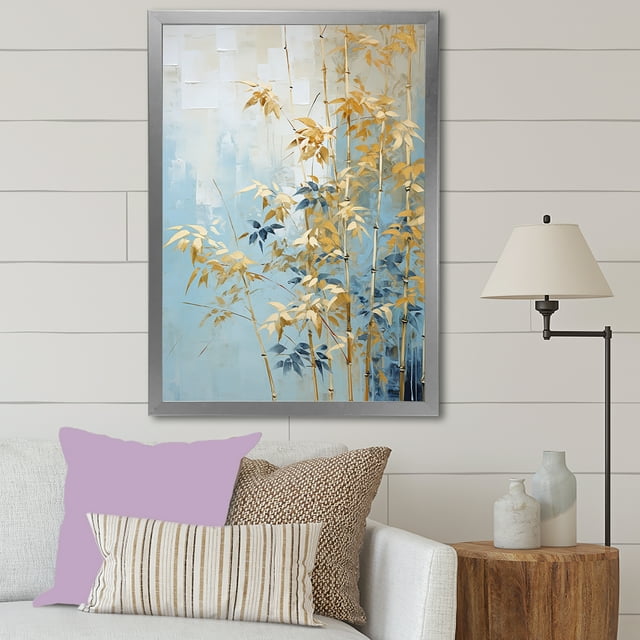 Designart "Dancing With Blue And Gold Bamboo III" Bamboo Picture Framed