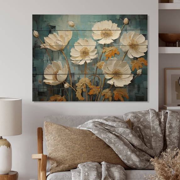 Designart "Dandelion Daydream in Green" Floral Print on Natural Pine Wood