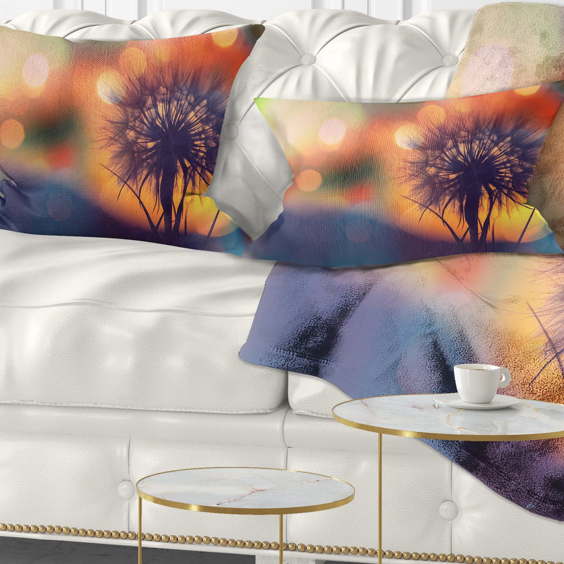 Designart Dandelion Flower on Orange Background - Floral Throw Pillow - 12x20