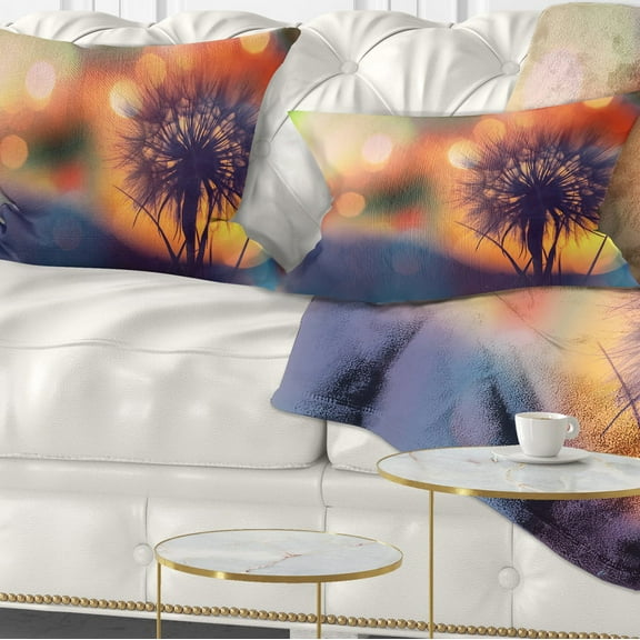Designart Dandelion Flower on Orange Background - Floral Throw Pillow - 12x20