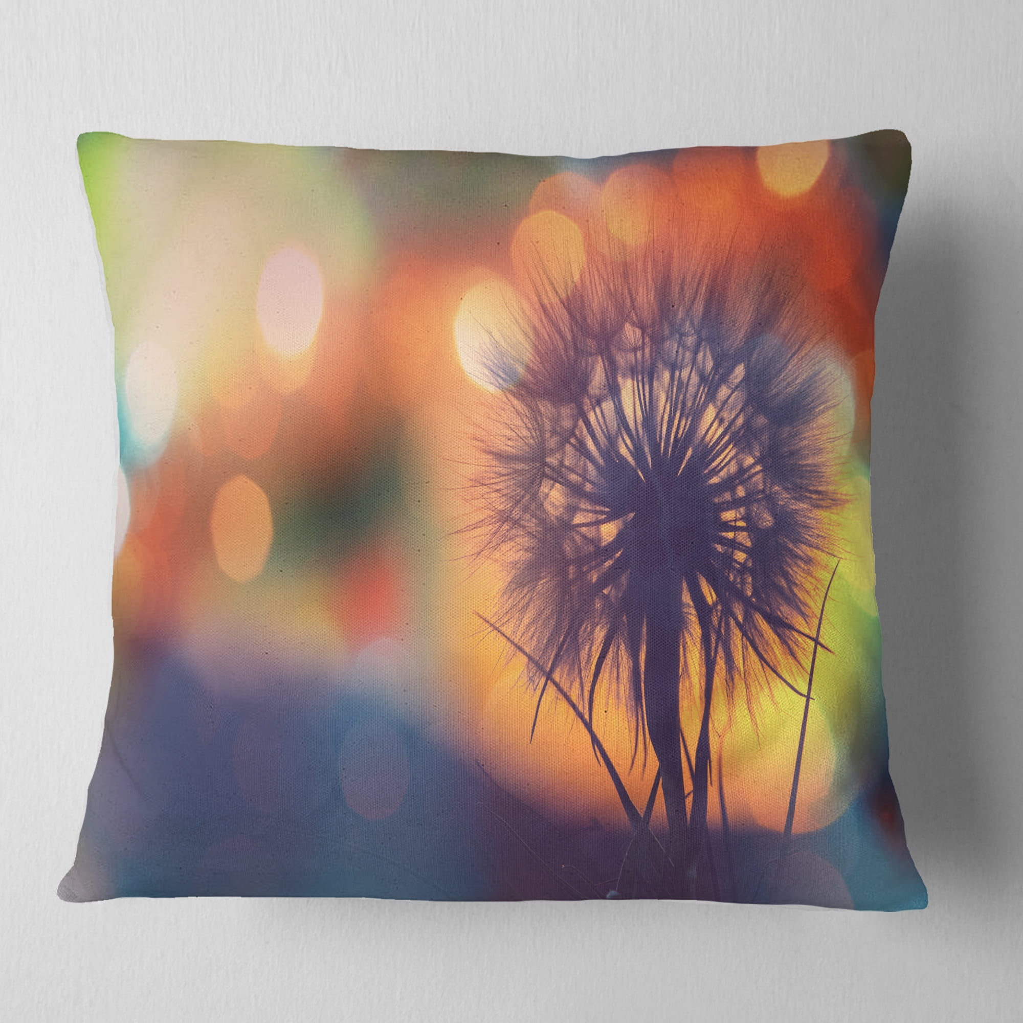 Designart Dandelion Flower on Orange Background - Floral Throw Pillow - 18x18