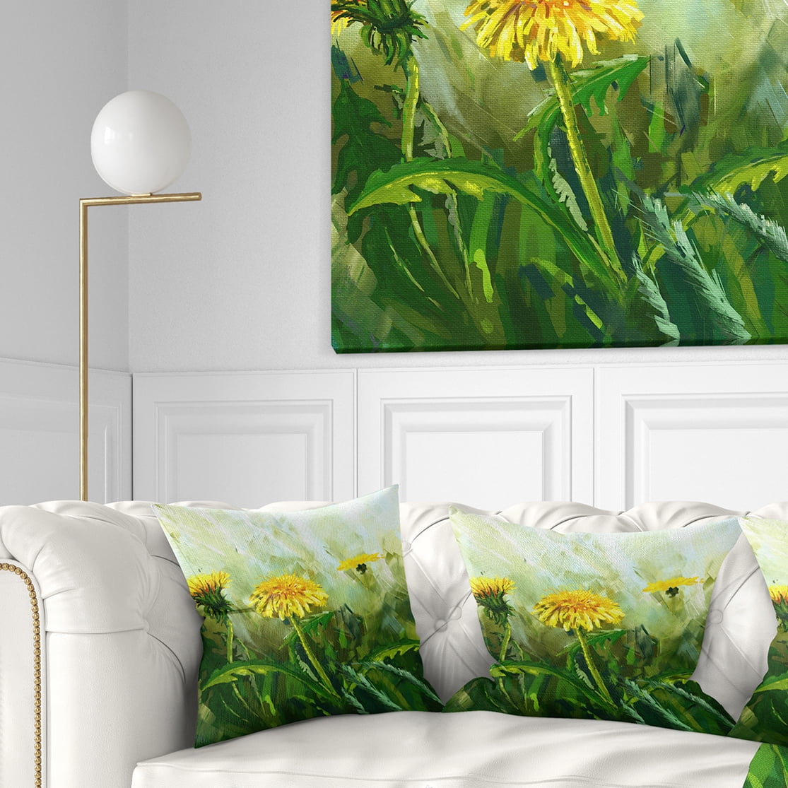 Designart Dandelion Flowers - Floral Throw Pillow - 16x16