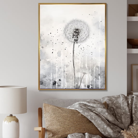Designart "Dandelion In Subdued Tones III" Dandelion Floater Framed Canvas Art Print