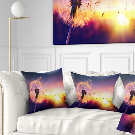 Designart Dandelion at Sunset Freedom to Wish - Abstract Throw Pillow - 16x16