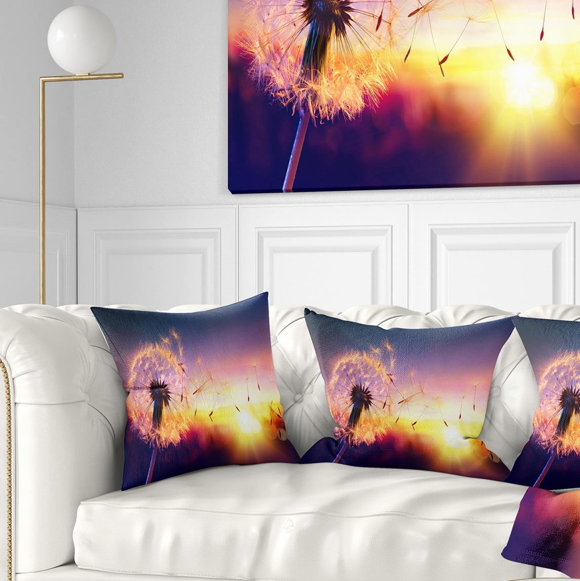 Designart Dandelion at Sunset Freedom to Wish - Abstract Throw Pillow - 18x18