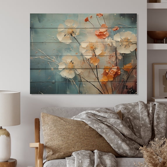 Designart "Dandelion pasture Melody" Floral Print on Natural Pine Wood