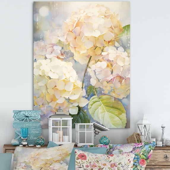 Designart "Dappled Sunlight Yellow Hydrangea" Floral Canvas Wall Art