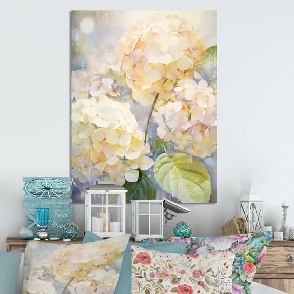 Designart "Dappled Sunlight Yellow Hydrangea" Floral Metal Art Print