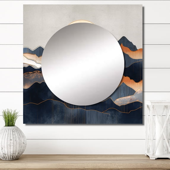 Designart "Daring Mountain Horizons II" Abstract Landscape Blue Large Square Mirror - Square Bedroom Mirror Printed Wall Decor - Modern Square Printed Wall Mirror Art