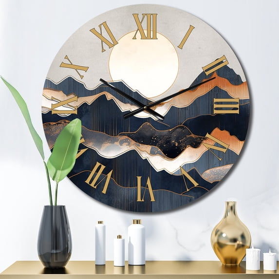 Designart "Daring Mountain Horizons II" Abstract Landscape Oversized Wall Clock