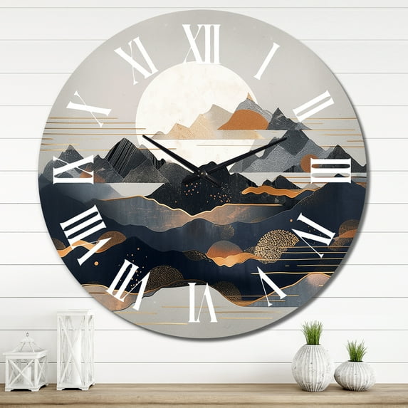 Designart "Daring Mountain Horizons III" Abstract Landscape Oversized Wall Clock