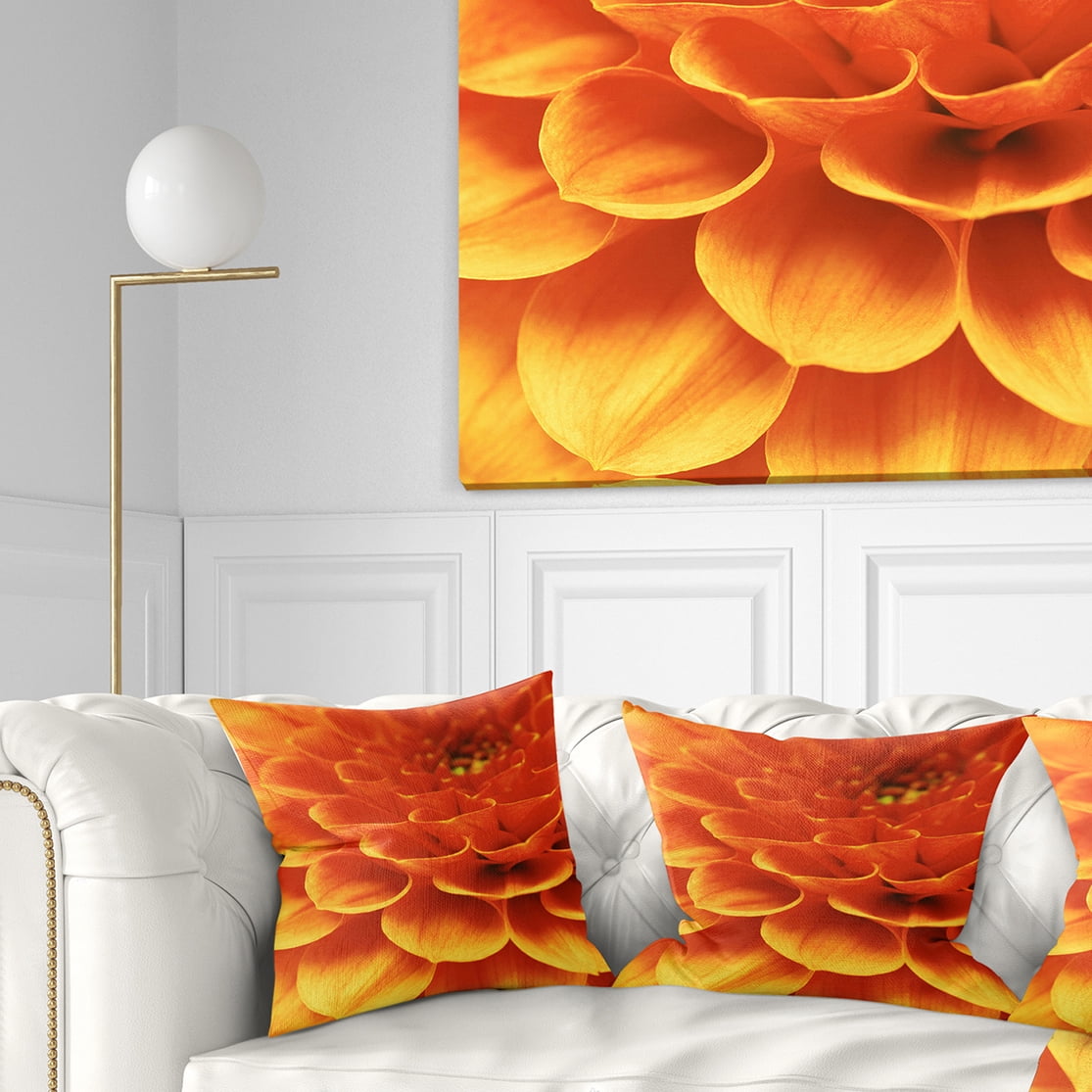 Designart Dark Abstract Yellow Flower Petals - Floral Throw Pillow - 18x18