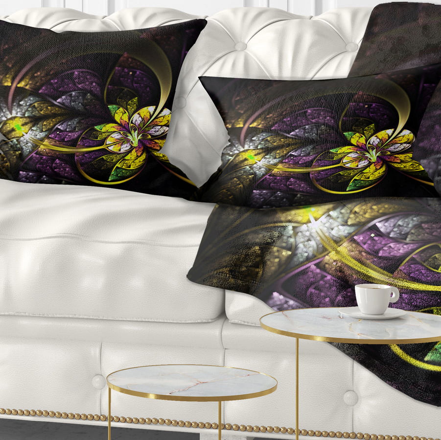 Designart Dark Alien Digital Art Fractal Flower - Floral Throw Pillow - 12x20