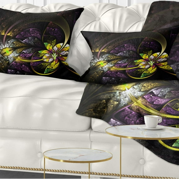 Designart Dark Alien Digital Art Fractal Flower - Floral Throw Pillow - 12x20