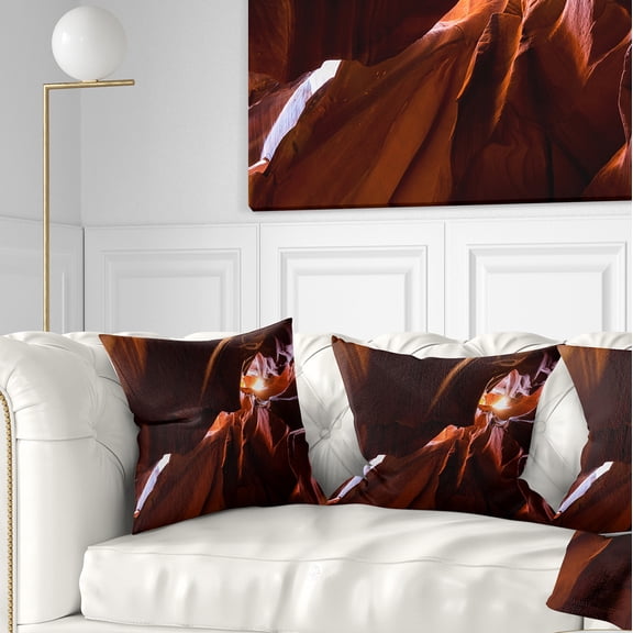 Designart Dark Antelopes Canyon - Landscape Photo Throw Pillow - 16x16