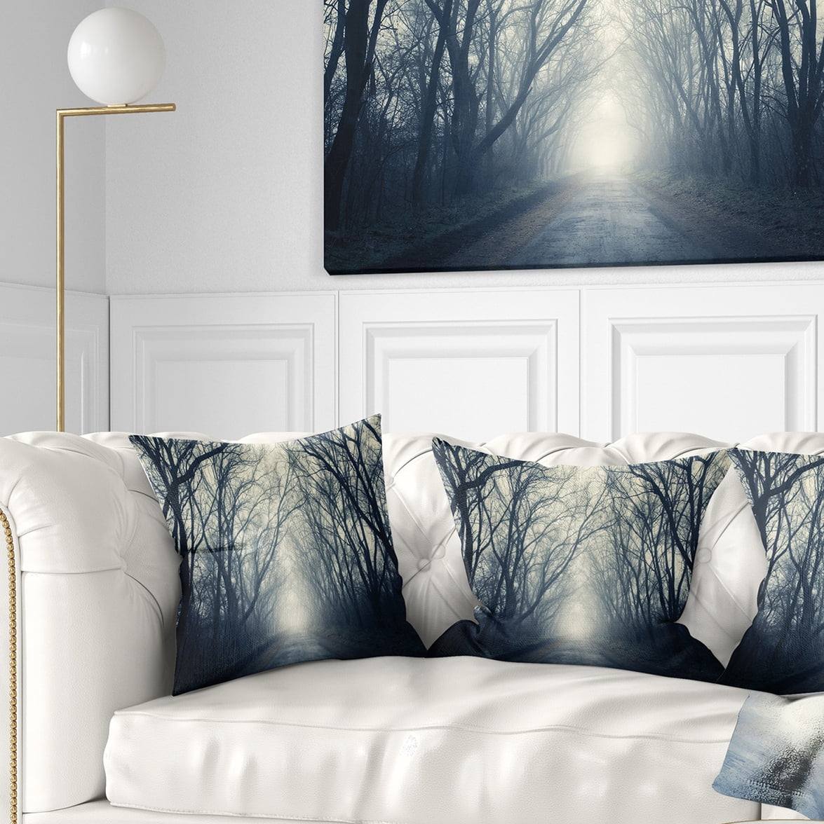 Designart Dark Autumn Forest in Fog - Photography Throw Pillow - 18x18