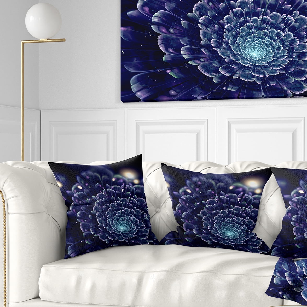 Designart Dark Blue Abstract Fractal Flower - Floral Throw Pillow - 16x16