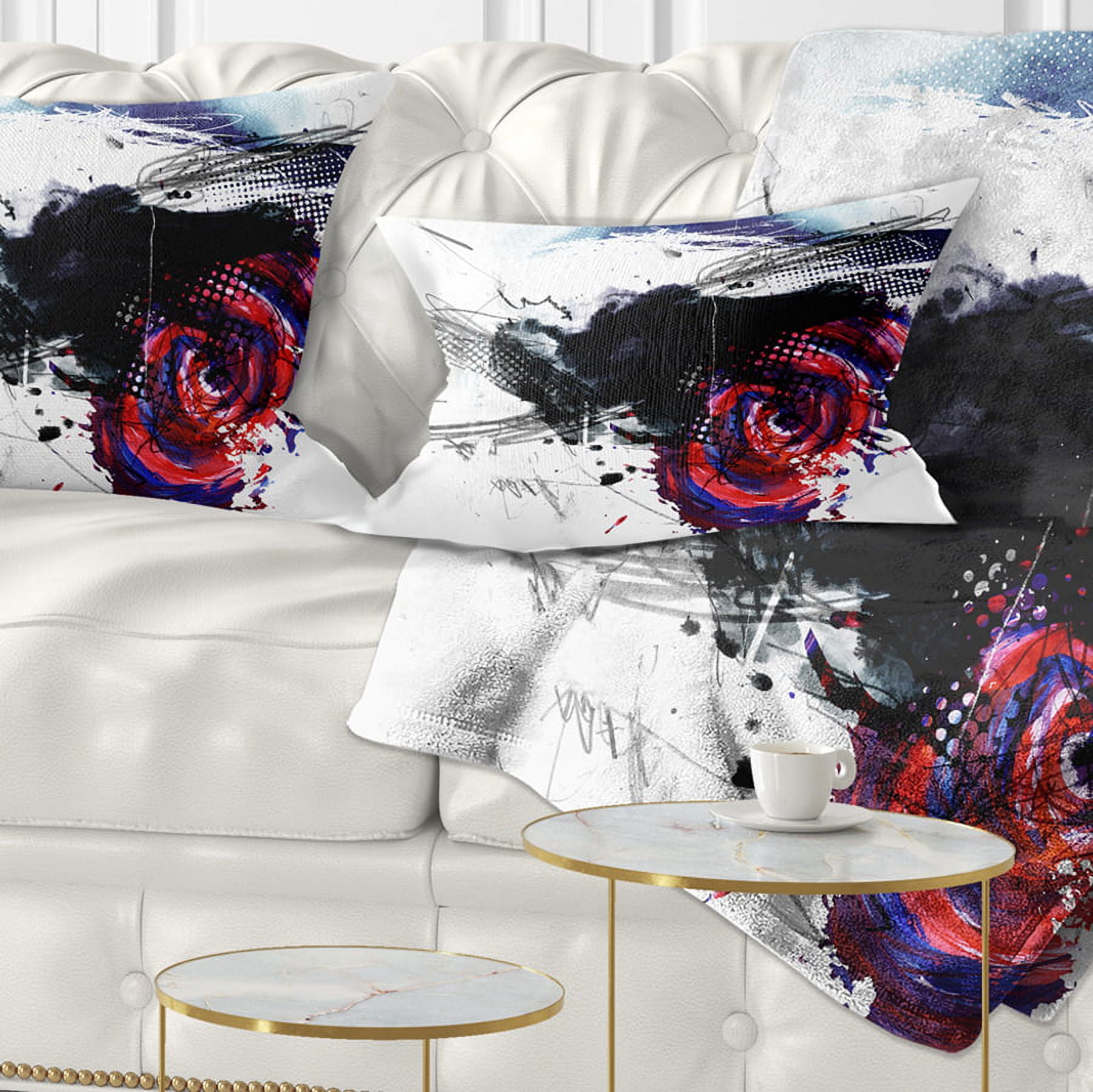 Designart Dark Blue Abstract Splashes - Abstract Throw Pillow - 12x20