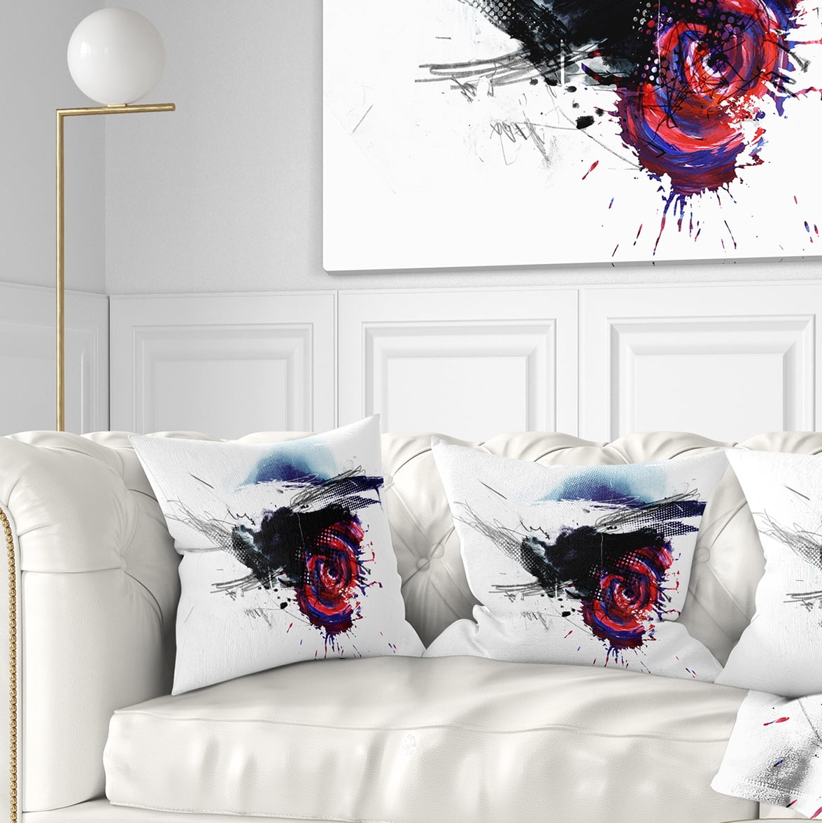 Designart Dark Blue Abstract Splashes - Abstract Throw Pillow - 16x16