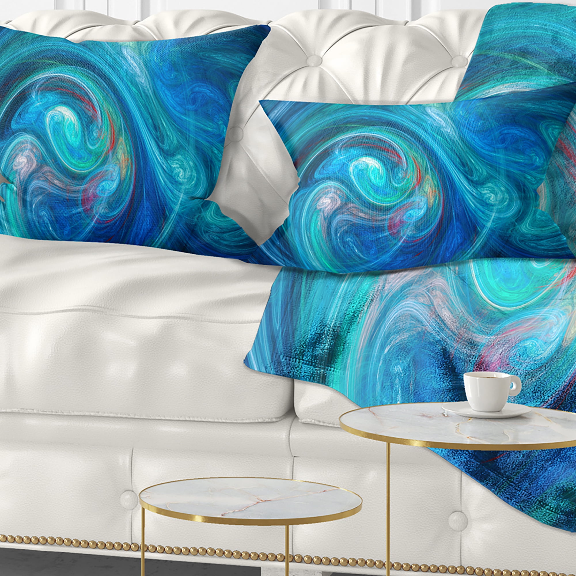 Designart Dark Blue Fractal Abstract Texture - Abstract Throw Pillow - 12x20
