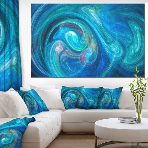Designart 'Dark Blue Fractal Abstract Texture ' Oversized Abstract Canvas Wall Art