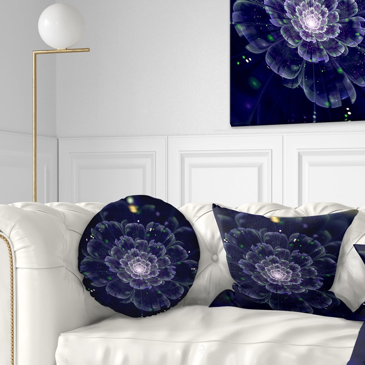 Designart Dark Blue Fractal Flower Digital Art - Floral Throw Pillow - 12x20